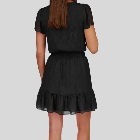 Michael Kors Black Metallic Crinkled Georgette Ruffled Wrap Dress Size Medium - Picture 4 of 11